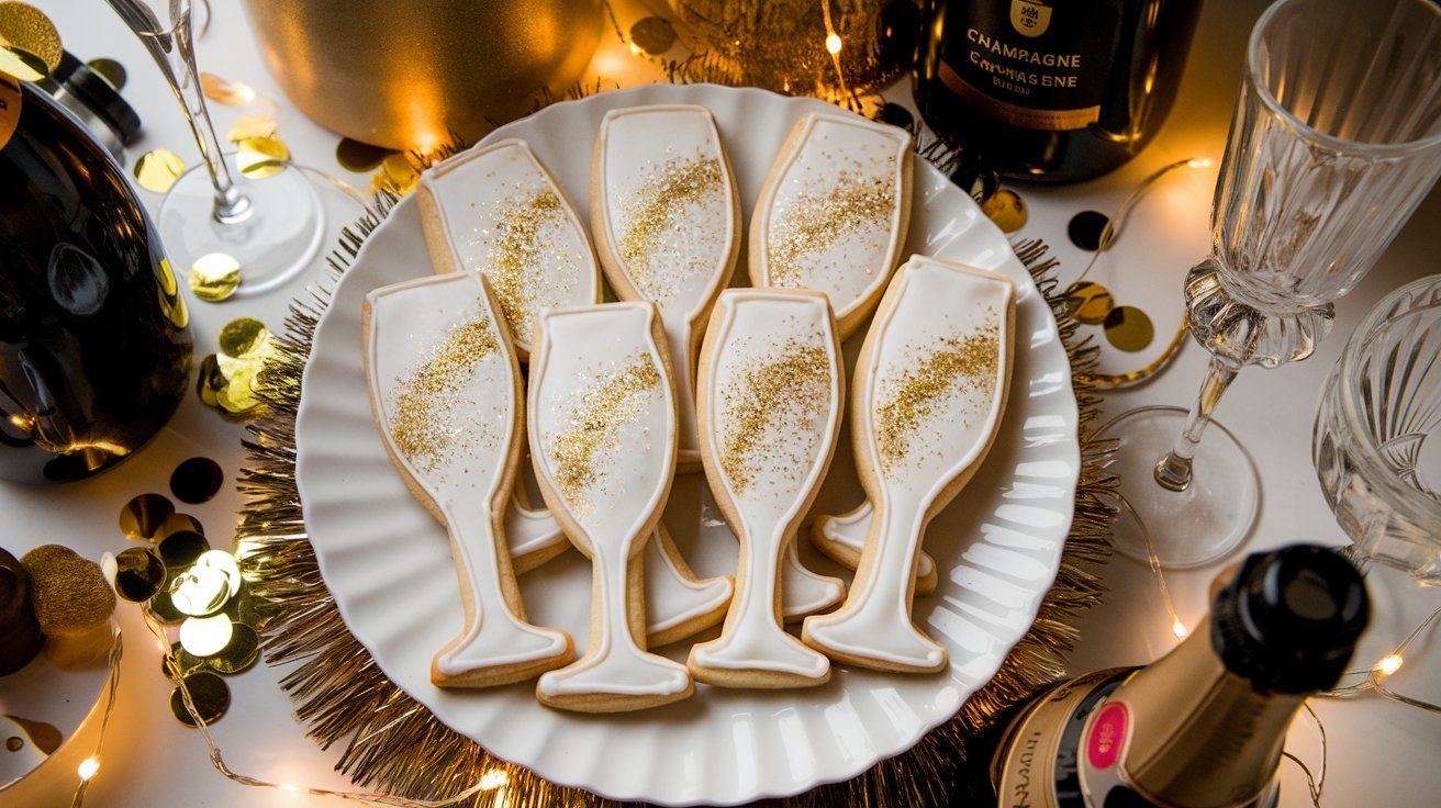 Champagne flutes filled with bubbly in a festive setting