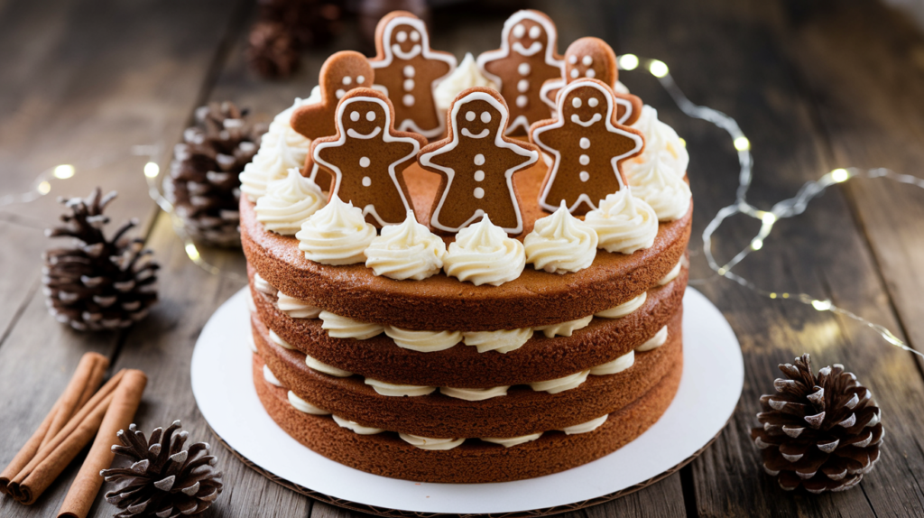 Eggnog cheesecake topped with whipped cream and nutmeg, surrounded by festive decorations.
