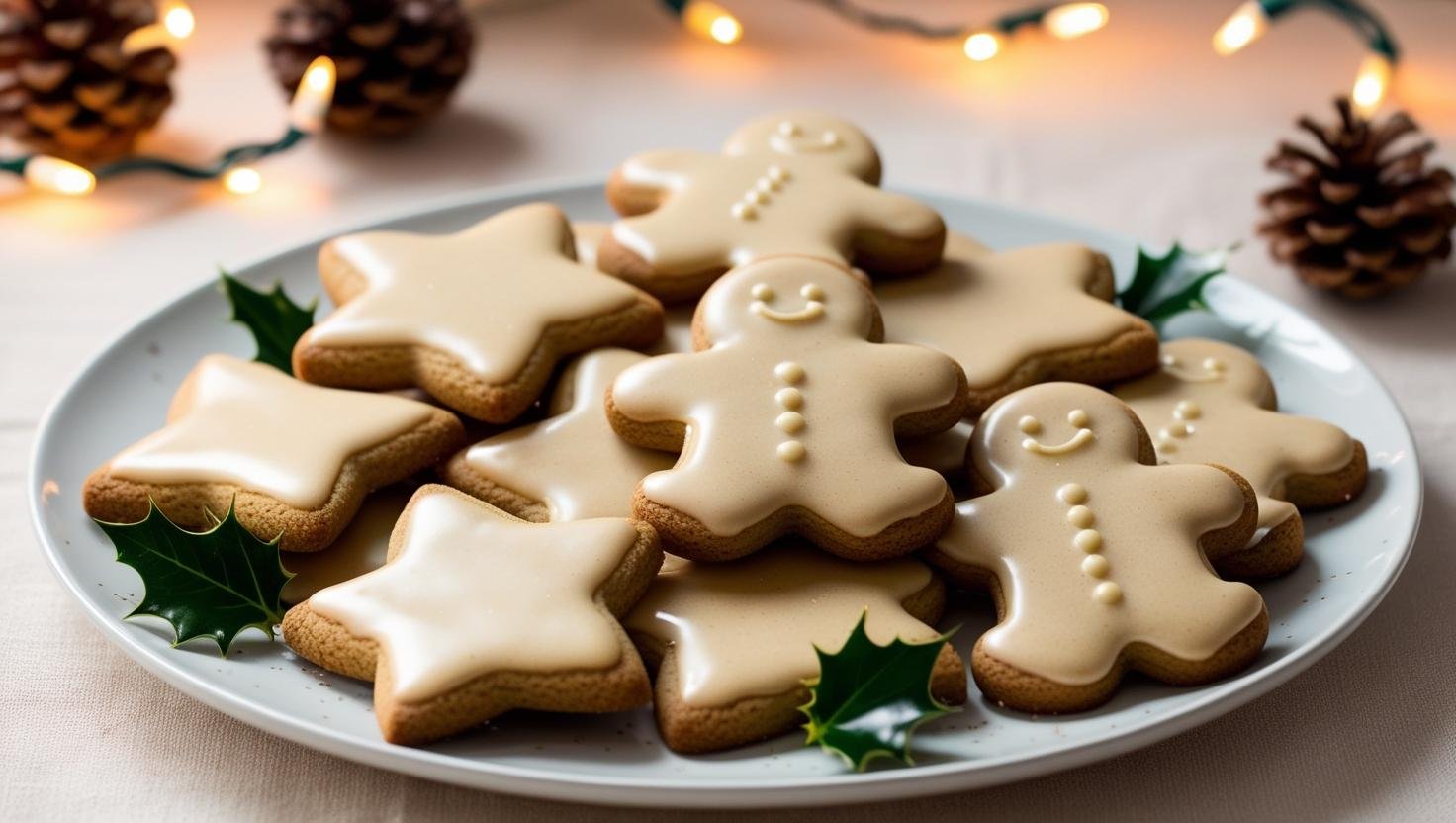 A plate of soft gingerbread cookies with maple glaze, perfect for holiday celebrations.