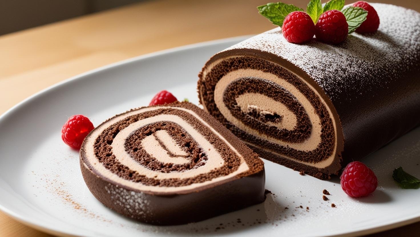 Chocolate Swiss Roll with Fluffy Mousse Filling